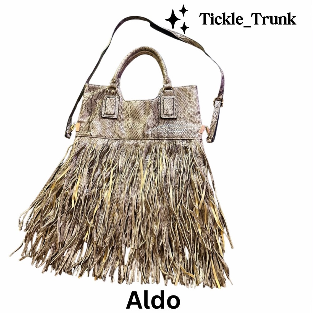 Aldo Snake Print Fringe Bag